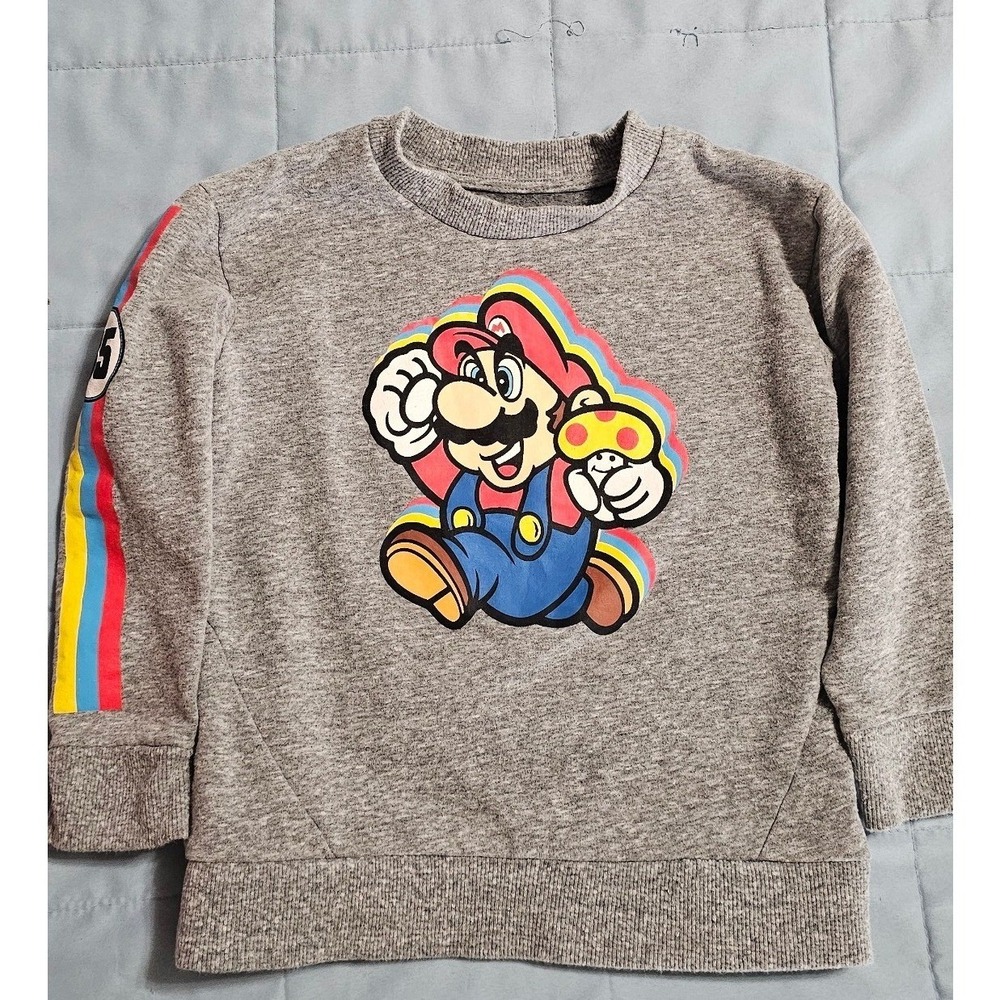 Nintendo Super Mario Bros Boys Gray Graphic Sweatshirt 85 Racing Stripe 4T